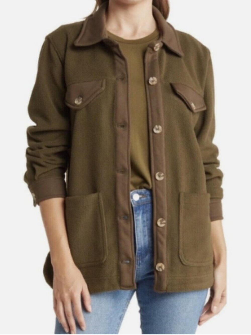 BLANK NYC Oversized Olive Green Fleece Button Front Chore Jacket--NWT--XL